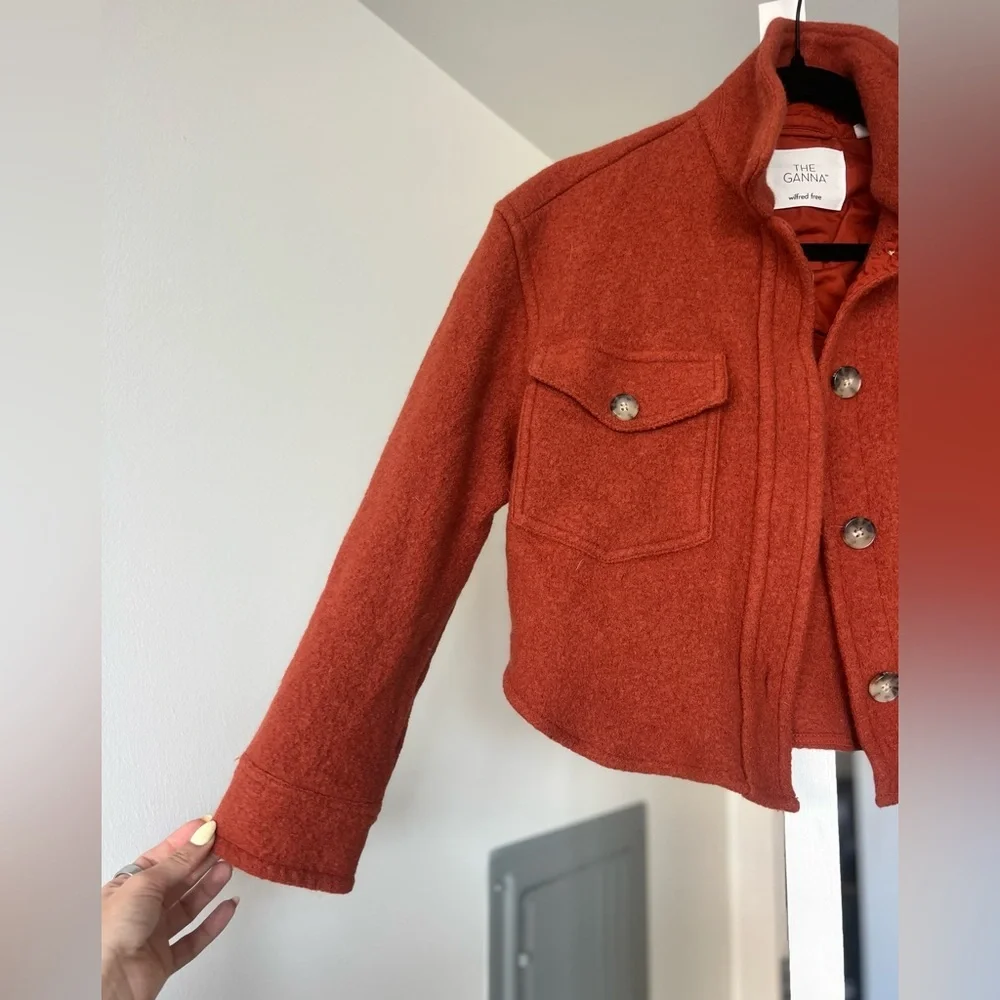 Aritzia Wilfred The Ganna Cropped Shirt Jacket/Shacket- Orange- Size S - Picture 2 of 12